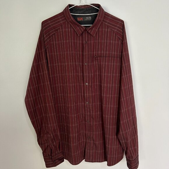 ⭕ Mountain Hardwear Mens XL Long Sleeve Red Striped Snap Western Shirt Pocket - Picture 1 of 6